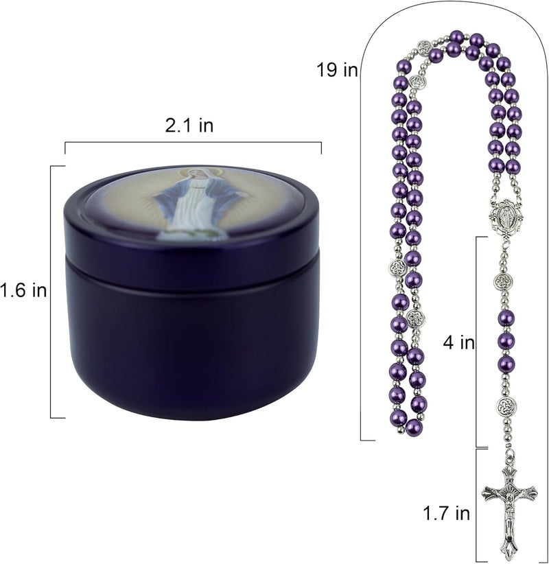 SUTANALE 8mm Glass Pearl Rosary Necklace for Women - Catholic Prayer Beads with Gift Box, Handmade Religious Jewelry for Baptism, First Communion - Image 3